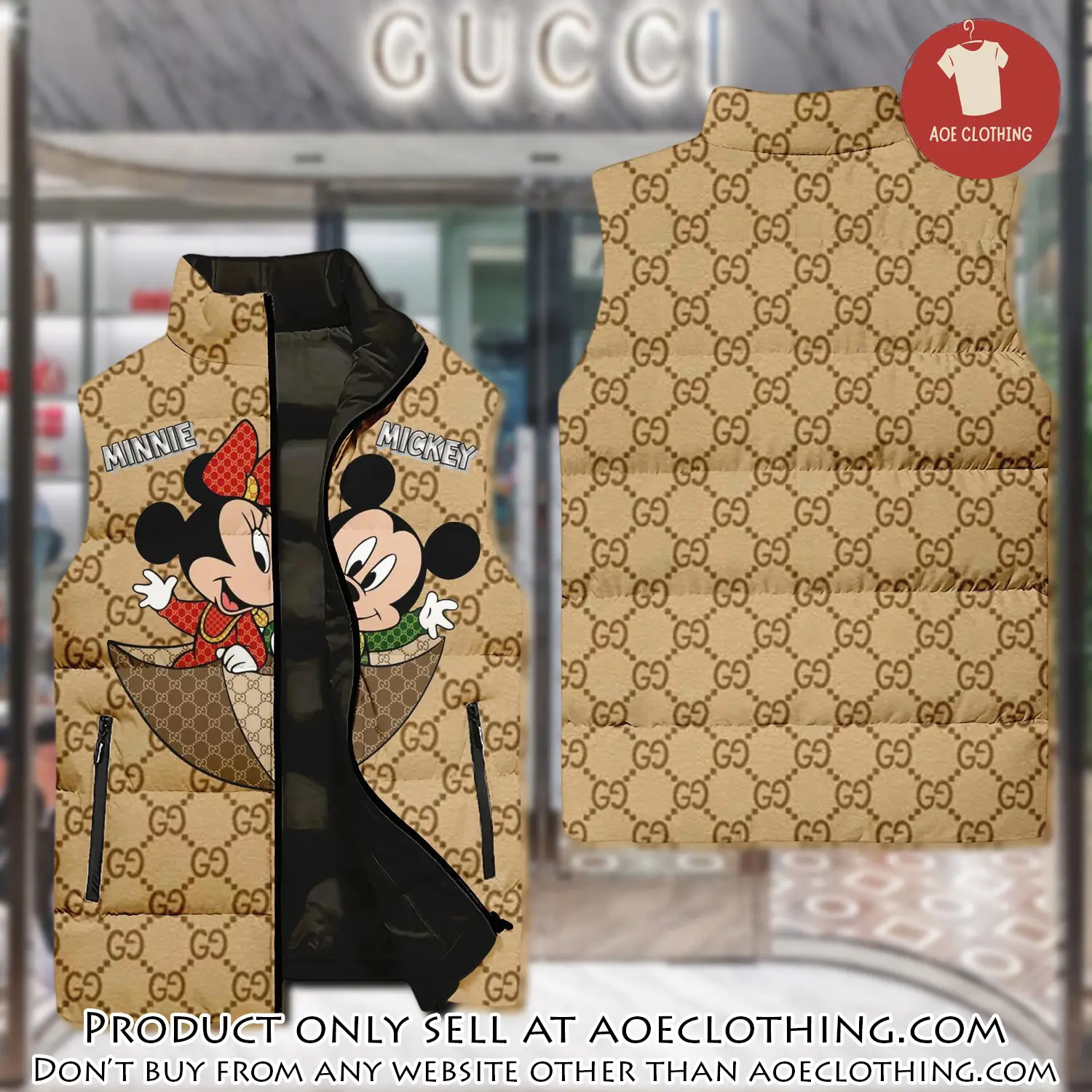 Gucci mickey mouse yellow type 2 luxury brand 3d sleeveless down jacket aoe2353017